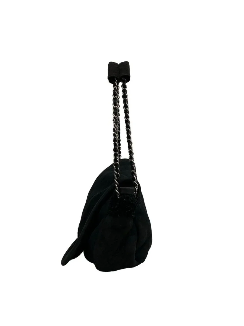 Chanel Shoulder Bag 2.55 Quilted Black Chain Silver Shearling